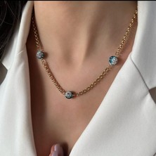 Betül Çekiç Çelik Gold Renktaşlı Nazar Boncuğu Kadın Kolye