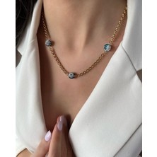 Betül Çekiç Çelik Gold Renktaşlı Nazar Boncuğu Kadın Kolye