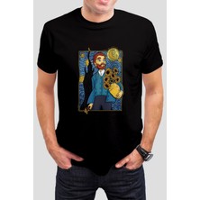 T-35 Van Gogh Baskılı Siyah Unisex Tişört