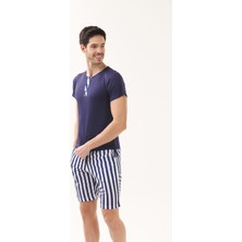 Yeni İnci Çizgili Viskon 3'Lü Erkek Pijama Takımı