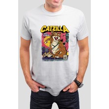 T-35 Catzilla Baskılı Beyaz Unisex Tişört