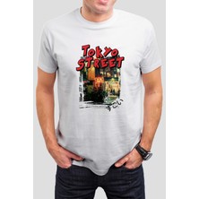 T-35 Tokyo Street Baskılı Beyaz  Unisex Tişört