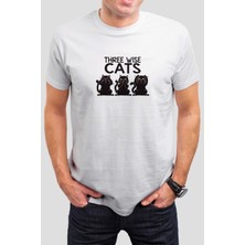 T-35 Cats Baskılı Beyaz Unisex Tişört