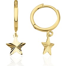 Fiyonk Kuyumculuk 14 Ayar Altın Işıltılı Yıldız Sallantılı Halka Küpe