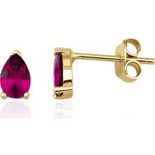 Fiyonk Kuyumculuk 14 Ayar Altın Kök Yakut Damla Taş Detaylı Küpe