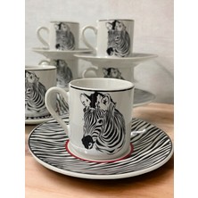 Artistic Quality Dekoratif Şık Tasarım Siyah Beyaz Zebra Motifli 6 Kişilik Kahve Fincan Seti