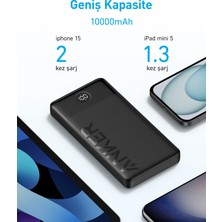 Anker 324 Power Bank - Taşınabilir Hızlı Şarj Cihazı - USB-C - 12W 2 Çıkışlı Hızlı Powerbank - Siyah A1237