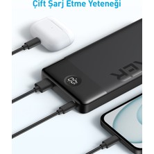 Anker 324 Power Bank - Taşınabilir Hızlı Şarj Cihazı - USB-C - 12W 2 Çıkışlı Hızlı Powerbank - Siyah A1237