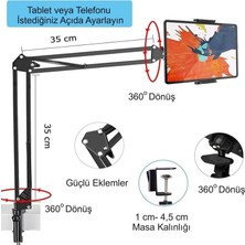 Hymark Esnek Metal Uzun Kollu Telefon Tablet Tutucu Teleskopik 360 Derece Hareketli