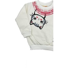 Petto Girls Kedi Baskılı Kız Bebek Sweat Beyaz