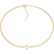 İndigo Takı 1 Ct Tek Taş Altın Kaplama Gümüş Bileklik