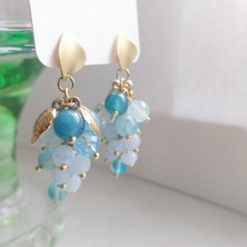 Devi Fashion Doğal Mavi Kuvars Taşlı Özel Tasarım Salkım Küpe