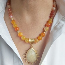 Devi Fashion Doğal Akik ve Kristal Kuvars Taşlı Özel Tasarım Kolye