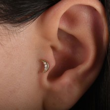 Saf Pırlanta 0.02 Karat Pırlanta Hilal Tragus Piercing