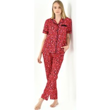 Yeni İnci Kırmızı Desen Kadın Pijama