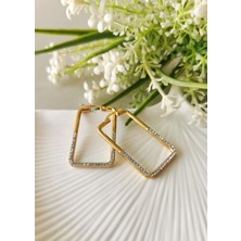 Halley Concept Taşlı Dikdörtgen Çelik Küpe Kadın