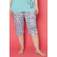 Farya Home X-Dreamy Büyük Beden Pamuklu Desenli Düğmeli Yaka Kapri Pijama Takımı