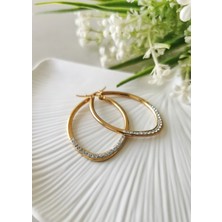 Halley Concept Taşlı Oval Çelik Küpe Kadın