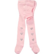 Yetiş Socks Kalpli Taşlı Kız Kilotlu Çorap Pembe