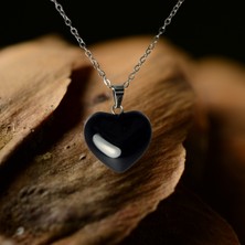 Ayre Style Siyah Oniks Doğal Taş Minimal Kolye -Silver- Gümüş Renk Siyah Oniks Zarif Kolye - Black Onyx Pendant