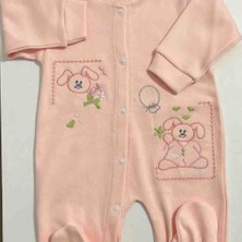 Leylek Pembe Ayıcık Nakışlı 3lü Çıtçıtlı Patikli Tulum Set