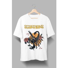 Fuddy Moda  Oversize Scorpions Baskılı Tişört, Rock Metal Temalı T-Shirt