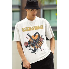 Fuddy Moda  Oversize Scorpions Baskılı Tişört, Rock Metal Temalı T-Shirt