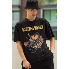 Fuddy Moda  Oversize Scorpions Baskılı Tişört, Rock Metal Temalı T-Shirt
