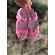 Kız Çocuk Cırt Cırtlı Pembe Babet , Fiyonk Detaylı Babet,kaydırmaz Taban Babet