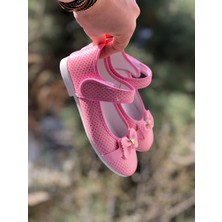 Kız Çocuk Cırt Cırtlı Pembe Babet , Fiyonk Detaylı Babet,kaydırmaz Taban Babet