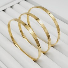 Hena Çelik Gold 4mm. Geniş Ajda Bilezik 6 Cm.