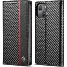 BDT Boutique IPhone 15 Için Kılıf Deri Folio Flip Case Manyetik Karbon Fiber ile (Yurt Dışından)