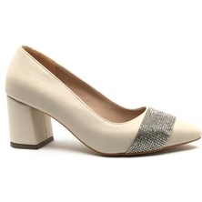 Kocamanlar Mehtap Kalın Şerit Taş Detaylı 6 cm Topuklu Kadın Klasik Ayakkabı