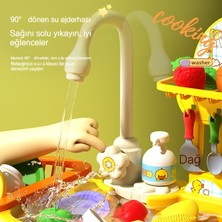 Janjon Star Çocuk Bulaşık Makinesi Oyuncak Musluk Elektrik Sirkülasyonlu Su Büyük Kapasiteli Bebek Lavabo Oyuncak 7l Büyük Boy 27 Parçalı Set (Yurt Dışından)