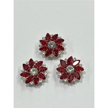 Karan Tuhafiye Taşlı Düğme /taşlı Klipsli Düğme/ 3 Lü Set/ 2,5 cm Kırmızı
