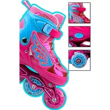 Sportaj Melek Kanatlı Işıklı Paten Kask Koruma Seti 2+2 Kız Çocuk Pateni Silikon Teker,taşıma Çantalı 3 In 1