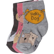 Bebelop Unisex Çocuk Hayvan Baskılı Yazılı Bilek Çorap 3'lü Set