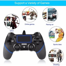 Kepang Siyah Mavi-Pc/ps4 Slim/ps4 Pro Uyumlu Bilgisayar Pc Kolu Çift Titreşimli USB Gamepad Kablolu Denetleyici Playstation 4 Denetleyicisi (Yurt Dışından)