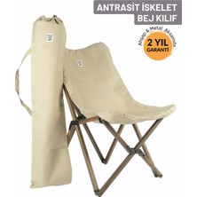 Bag The Joy Ahşap Katlanır Kamp & Bahçe Sandalyesi – Antrasit Iskelet - Bej Kılıf