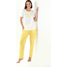 Yeni İnci Çizgili Viskon Kumaş Kadın Pijama Takımı