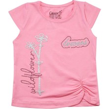 Canix Kids Lovers Taşlı Büzgülü Kız Body Pembe