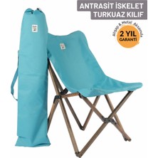 Bag The Joy Ahşap Katlanır Kamp & Bahçe Sandalyesi – Antrasit Iskelet - Turkuaz Kılıf