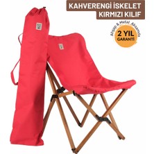 Bag The Joy Ahşap Katlanır Kamp & Bahçe Sandalyesi – Kahverengi  - Kırmızı Kılıf