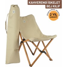 Bag The Joy Ahşap Katlanır Kamp & Bahçe Sandalyesi – Kahverengi Iskelet - Bej Kılıf