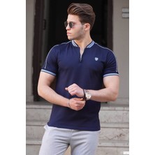 Madmext Lacivert Polo Yaka Erkek Tişört Kısa Kol Dar Kesim %95 Pamuk 9281