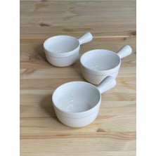 Tekbir Porselen Beyaz Porselen 3 Lü Kulplu Kase 9.5 cm