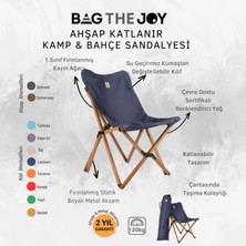 Bag The Joy Ahşap Katlanır Kamp & Bahçe Sandalyesi – Kahverengi Iskelet - Lacivert Kılıf