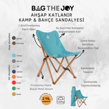 Bag The Joy Ahşap Katlanır Kamp & Bahçe Sandalyesi – Kahverengi Iskelet - Turkuaz Kılıf