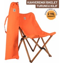 Bag The Joy Ahşap Katlanır Kamp & Bahçe Sandalyesi – Kahverengi - Turuncu Kılıf