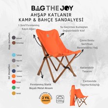 Bag The Joy Ahşap Katlanır Kamp & Bahçe Sandalyesi – Kahverengi - Turuncu Kılıf